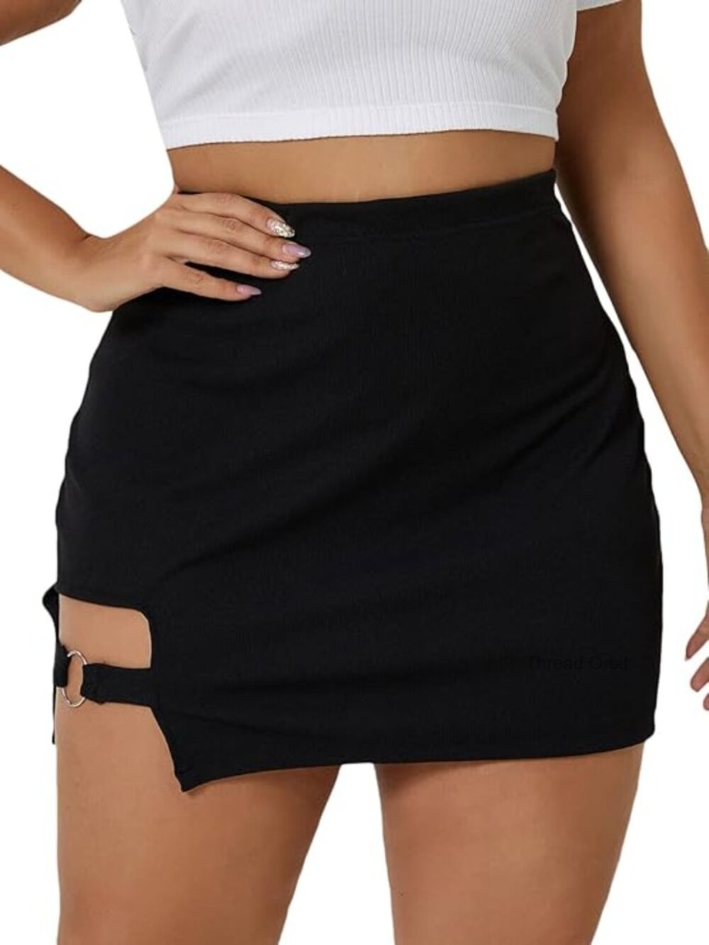 Plus Size Cut Out Side Stretchy Skinny Bodycon Mini Skirt